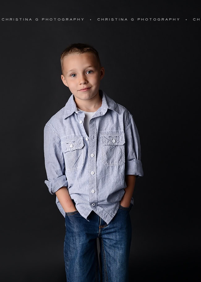 BOY IN STUDIO WITH BLUE SHIRT