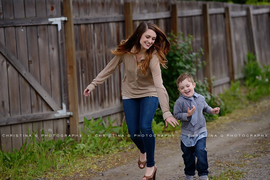 MOM AND SON RUNNING DOWN ALLEY WAY
