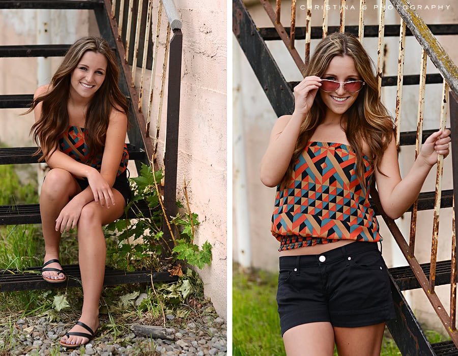 PRETTY TEEN GIRL SITTING ON VINTAGE LOOKING STAIRS